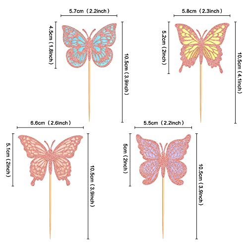 Cyodoos Pack Of 24 Butterfly Cupcake Toppers Double Layers 3D Butterfly Baby Shower Cupcake Picks Decorations For Butterfly Theme Wedding Anniversary Kids Birthday Party Supplies - Rose Gold Glitter #TOP1