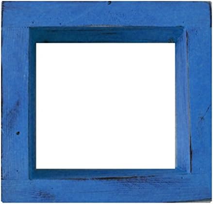 Square Wood/Wooden Shadow Box Display - 9" x 9" - Blue - Decorative Reclaimed Distressed Vintage Appeal