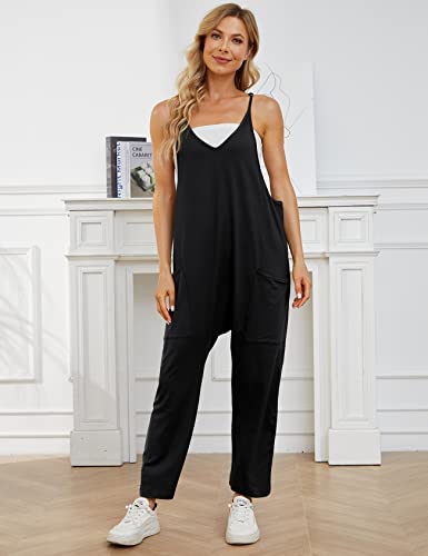Gihuo Women's Casual Sleeveless Jumpsuits Baggy Adjustable Strap Overalls With Pockets(Black-L) #TOP1