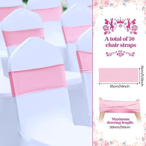 Kinlop 50 Pcs Spandex Chair Sashes Bows Chair Bands Slider Sashes for Chair Covers Elastic Chair Bands Ties Without Buckle Chair Decorations for Wedding Party Events Ceremony Birthday(Pink)