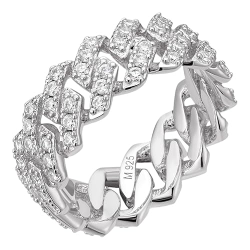 Moissanite Prong Cuban Link Eternity Band Ring – 925 Sterling Silver – 1.6ct VVS D Color Iced Out Wedding Band – Made in Italy – Men’s Hip Hop Ring