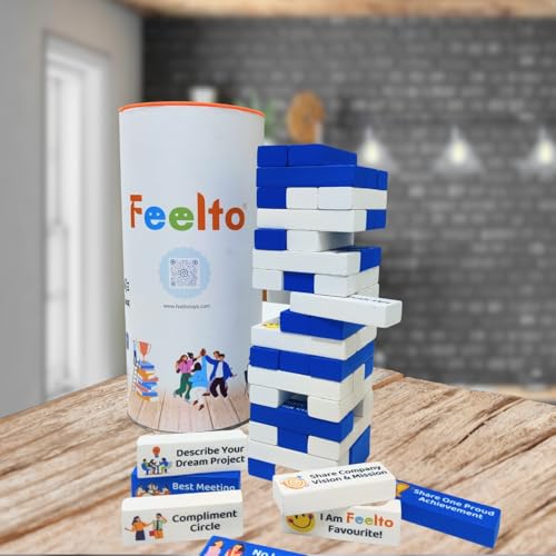 Image of Corporate Activity Tower Blocks | Office Team Building Game | Wooden 54 Activity Blocks for Office Events, HR & Group Activities & Icebreakers | Fun Engagement Game for Employees Bonding