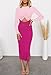 HUUSA Fashion Crew Neck Long Sleeve Midi Bodycon Dress Cut Out High Slit Sheath Dress Casual Knit Pullover Color Patchwork Wedding Guest Long Dress with Belt Pink/Rose Red L