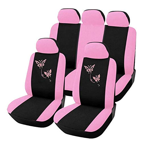 Housse de siege pour van et voiture rose avec motifs papillon brodes pour interieur auto