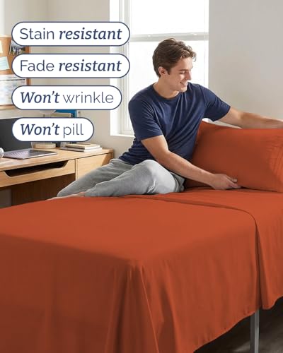 Image of Twin XL 4 Piece Sheet Set - College Dorm Room Essentials - Terracotta