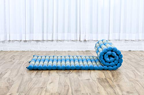 Image of Leewadee - Foldable Floor Mattress - Japanese Roll Up Futon -Trifold Tatami Mat- Guest Floor Bed - Camping Mattress - Thai Massage Mat, Kapok Filled, 75 x 28 inches, Light Blue