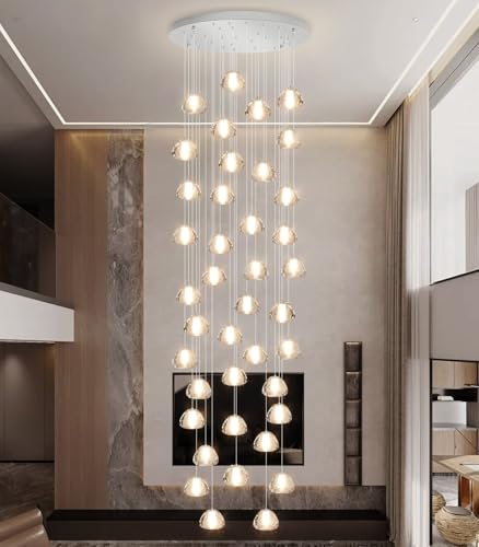 Image of 236'' Long Large Crystal Chandeliers LED Chandeliers for High Ceiling Handing Light Fixture for Entrance Hallway Foyer Staircase Lobby Silver