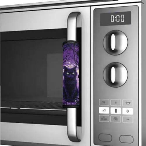 Image of 6 Pcs Refrigerator Microwave Door Handle Covers Electrical Appliances Handle Cover Keep Clean and Protected from Stains, Fingerprints, Black Cat Violet Leaf Forest Violet Halloween Decor