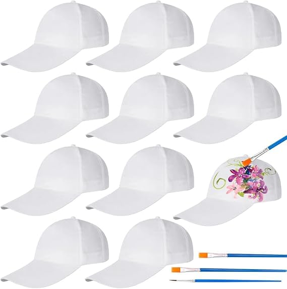 Gorras de Béisbol Blancas para Manualidades - Kit de 10 para Pintar y Graffiti