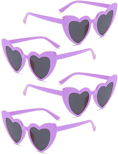 4 Pack Heart Shaped Sunglasses Trendy Cat Eye Love Heart Glasses Vintage Retro Heart Sunglasses for Women(Purple)