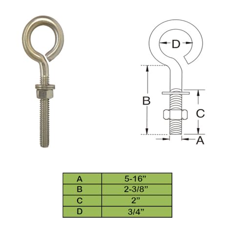 Prolinemax 52123 10 Pieces Fully Threaded 5/16 Inch X 2 Inch Stainless Steel Marine Turned Eye Bolt Nut And Washers thumb #4