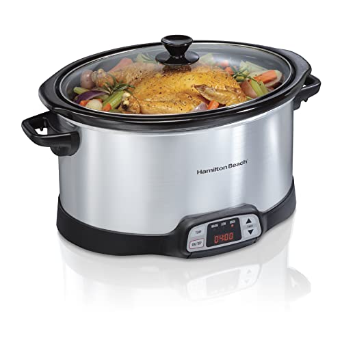 Comparison: Hamilton Beach Slow Cooker 10 Hamilton Beach 8 Quart Programmable Slow Cooker with Three Temperature Settings, Dishwasher Safe Crock and Lid, Silver (33480)
