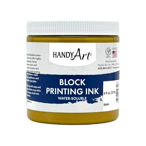 Handy Art Block Printing Ink, Metallic Gold, 8 oz Jar, Water-Soluble