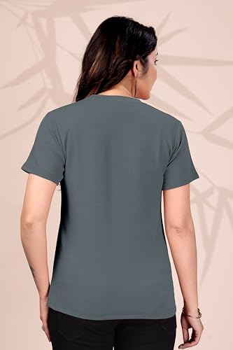 Image of Women Round Neck Printed Cotton Blend Regular Fit T-Shirt