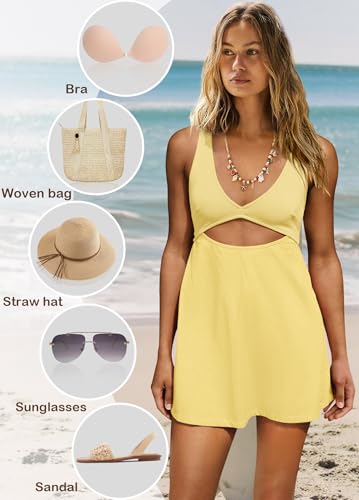 ReachMe Womens Cut Out Dresses Short Sleeveles Mini Dress Summer V Neck A Line Dresses Beach Vacation Dress3