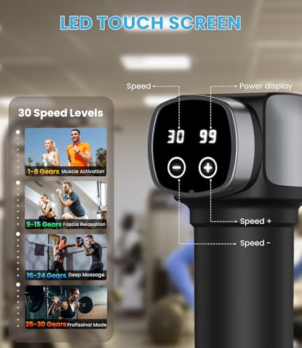 COOJOK® Massage Gun Deep Tissue, Handheld Electric Muscle Massager with 6 Massage Heads, 30 Speed Levels, Percussion Massager Gun for Pain Relief, Back Massager for Athletes Men Women - Image 2