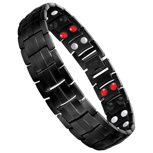 Jeracol Magnetic Bracelet Men Titanium Steel Magnet Bracelets For Men With Effective 4 Elements Adjustable Brazaletes Come With Jewelry Gift Box