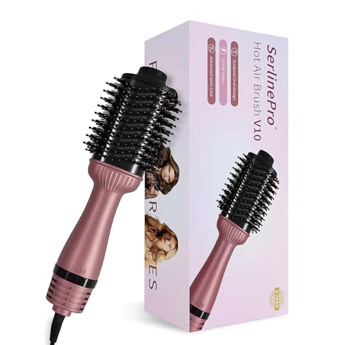 SerlinePro Hot Air Brush V10 – Warmluftbürste 1000W mit Ionen-Technologie, ovaler Bürstenkopf, 4 Heizstufen, Anti-Frizz, Volumen und Glanz, für alle Haartypen, drehbares Kabel – Lila