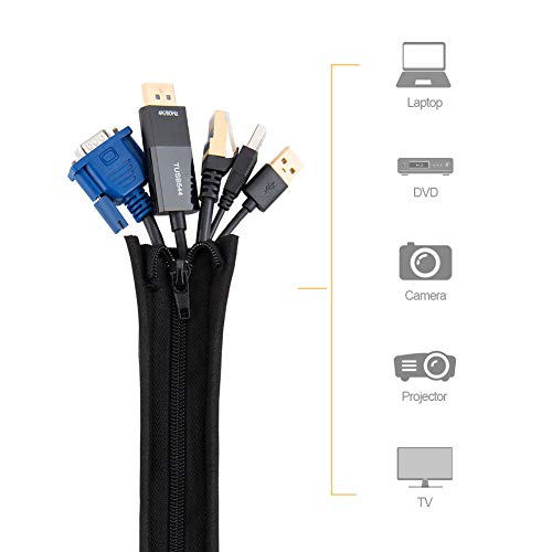 CableCreation Cable Management Sleeve,4Pack Cord Management Sleeves with Zipper and Bundling Ties for TV/Computer/Home Entertainment Cable Wrap Cover Organizer (19-20 Inch/Black) 3 41IIEHGn9+L