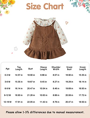 Yentake Newborn Baby Girl Dresses Clothes Long Sleeve Ruffle Romper Infant Suspender Skirt Set Baby Overall Fall Outfits (Brown, 0-3M) #TOP5