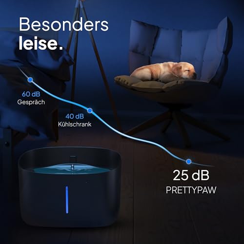 Pretty Paw Trinkbrunnen für Hunde mit 7L Wassertank - Super leiser Hunde Trinkbrunnen - BPA-freier Hundebrunnen mit Filter & LED - Leicht zu reinigender Dog Wasserspender