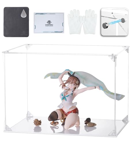 COOLTAKU フィギュアケース アクリル UVカット 白い台座 マグネット式 磁石付き 前扉 積み重ね強化 コレクションケース より堅固 組み立て式 アクリルケース ディスプレイケース 防汚れ 手袋 クリーニング クロス付き フィギュア収納 内寸 (幅35×奥行25×高さ25cm, 台座白)（Amazon）
