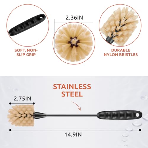 Image of HASTHIP 3 Pcs Bottle Cleaning Brush Set with Lid Cup Brush & Straw Cleaner