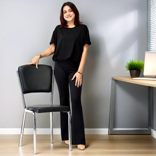 Image of Office Chair Reception Waiting Area Home Study Visitor Chair Without Arm Heavy Duty with Steel Frame and Cushion seat Back, Without Wheels Hold up to 140 kg (1, Black, Heavy 2)