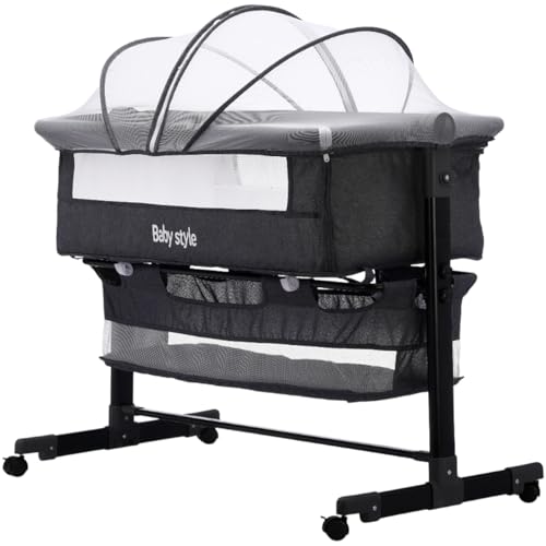 Berço Infantil Portátil Moisés Co-Sleeper Bed Balanço Acoplado Cama com Mosquiteiro para Bebê Recém-Nascido Viagem 10kg (Cinza Escuro)