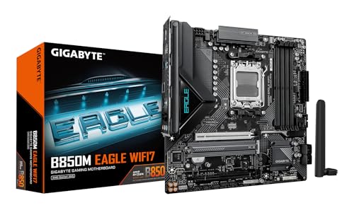 GIGABYTE B850M EAGLE WIFI7 Scheda Madre – CPU AMD Ryzen Serie 9000, VRM digitale a 8+2+2 fasi, fino a 8200 MHz DDR5 (O.C.), 1× M.2 PCIe 5.0 + 1× M.2 PCIe 4.0, Wi-Fi 7, LAN 2.5 GbE, USB 3.2 Gen 2