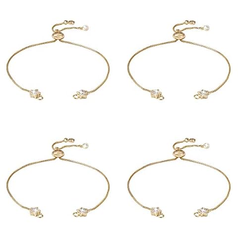 Boutigem 10pcs Adjustable Brass Slider Bracelets with Crystal Rhinestone Real 18K Gold Plated Slider Extender Chains with Slider Stopper Beads for Jewelry Making Cover