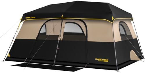 FanttikOutdoor Zeta C10 Pro Max Instant Cabin Tent 10 Person Camping Tent Setup in 60 Seconds with Rainfly & Windproof Portable with Carry Bag for Family Camping & Hiking, Upgraded Ventilation, Khaki