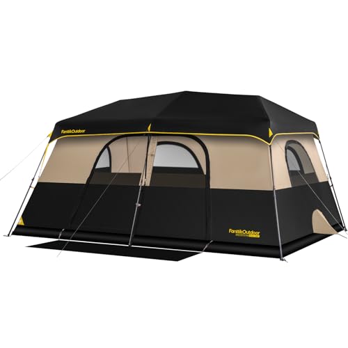 FanttikOutdoor Zeta C10 Pro Max Instant Cabin Tent 10 Person Camping Tent Setup in 60 Seconds with Rainfly & Windproof Portable with Carry Bag for Family Camping & Hiking, Upgraded Ventilation, Khaki