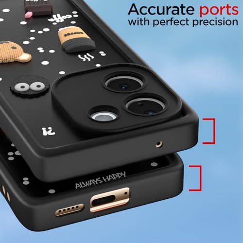 Image of Pikkme Bumper Case for Vivo T3 Pro 5G / iQOO Z9s Pro 5G | Cute Fun Cartoon 3D Bear Silicone Full Body Protection Back Cover (Black)