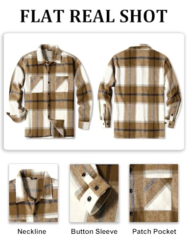 COOFANDY Men's Flannel Shirt Long Sleeve Checked Shirt Plaid Jacket with Pockets Light Khaki M - Image 5