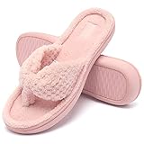 CIOR Women's Cozy Memory Foam Spa Thong Flip Flops House Indoor Slippers Plush Gridding Velvet Lining Clog Style-U1MTW017-02-Pink-40-41
