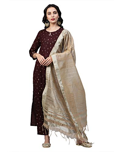 Image of INDO ERA Women's Viscose Rayon Solid Straight Kurta Palazzo With Dupatta Set(IE17KD6MR1943)
