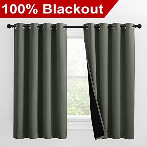Image of NICETOWN 100% Blackout Curtains 57 inches Long, Double-Deck Completely Blackout Window Treatment Thermal Insulated Lined Drapes for Small Window (Dark Mallard, 1 Pair, 55 inches Width Each Panel)