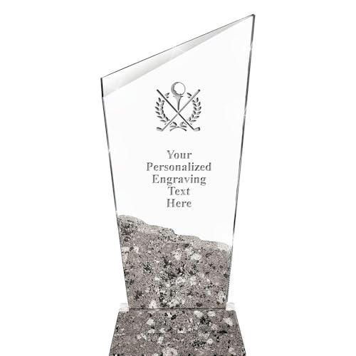 Crown Awards 9" Golf Custom Crystal Trophy Stonecutter Marble Base Crystal Award with Personalized Engraving