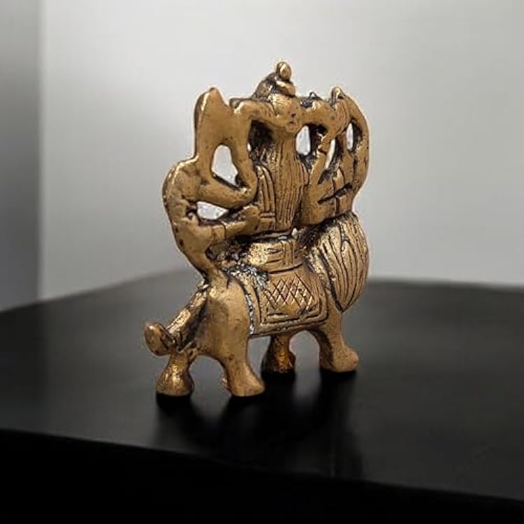 Brass Durga Statue 2.5 Inch 100 Gram | Handcrafted Goddess Durga Idol Sitting on Lion | Hindu Devi Murti for Home Temple, Puja & Meditation | Brass Maa Durga Sculpture for Spiritual Decor & Gift
