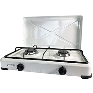 GARDINGER Campingkocher Duo weiß zweiflammig Propankocher Gaskocher 30 mbar Set mit Gasschlauch und Druckregler (mit…