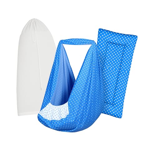 Image of Baby Swing Cradle Set | (3 in 1) Hanging Cradle Cotton Cloth, Removable Bed, and Mosquito Net | CRA-Dark Blue Dot
