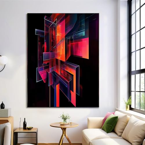Decoración sala moderna con el cuadro sobre lienzo geométrico punk de 60x90cm
