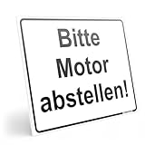 PRINTIMA Hinweisschild „Bitte Motor abstellen!“ – 40x30cm – wetterfeste PVC-Kunststoffplatte in Weiß inkl. Montagedübel – Umwelthinweis für Parkflächen, Ladezonen & Wartebereiche