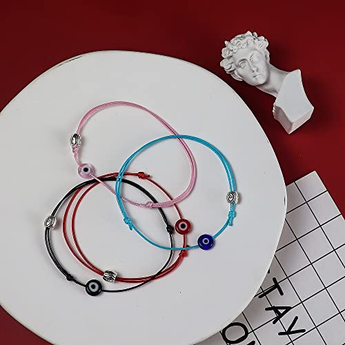 Caiyao Evil Eye String Bracelet Red pink black blue Lucky Amulet Mal de ojo Kabbalah Protection Handmade Bracelet Adjustable For Women Men-Pink - Image 5