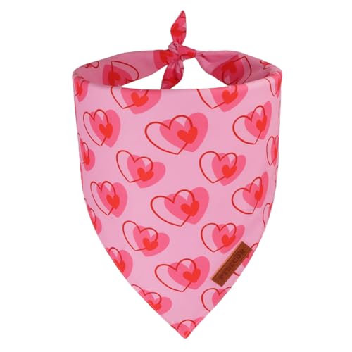 PTDECOR Valentine Dog Bandana, Reversible Heart Print Valentine Pet Scarf, Premium Durable Fabric, Pink Bandanas for Medium Large Dogs (Large)