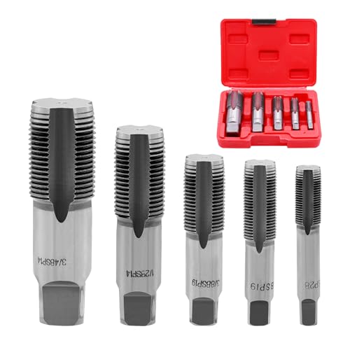 RUNYU® Lot de 5 tarauds à tube BSP : 1/8, 1/4, 3/8, 1/2, 3/4, taraud professionnel pour filetage de réparation, avec boîte