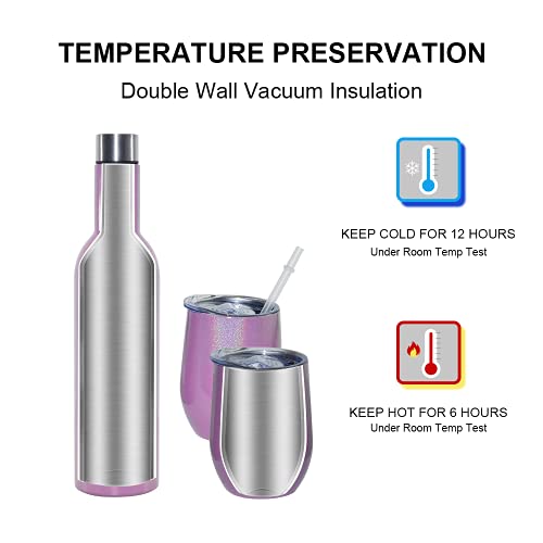 Agh Insulated Wine Bottle And Tumbler Set, Glitter Stainless Steel 25 Oz Bottle And 2 12 Oz Stemless Wine Tumbler Glasses With Lid And Straw, Double Wall Wine Chiller For Champagne Cocktail #TOP3