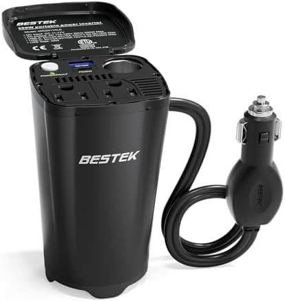 BESTEK 200W Power Inverter, 12V DC to 110V AC Car Plug Adapter Outlet Converter with [30W USB-C]/USB-Fast Charger(18W) / Dual AC Outlets/car Charger for Laptop