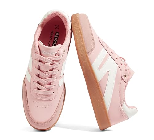 Image of LUCKY STEP Women Retro Gum Sole Fashion Sneakers | Genuine Leather Classic Tennis Skate Walking Shoes Anti Slip Trainers